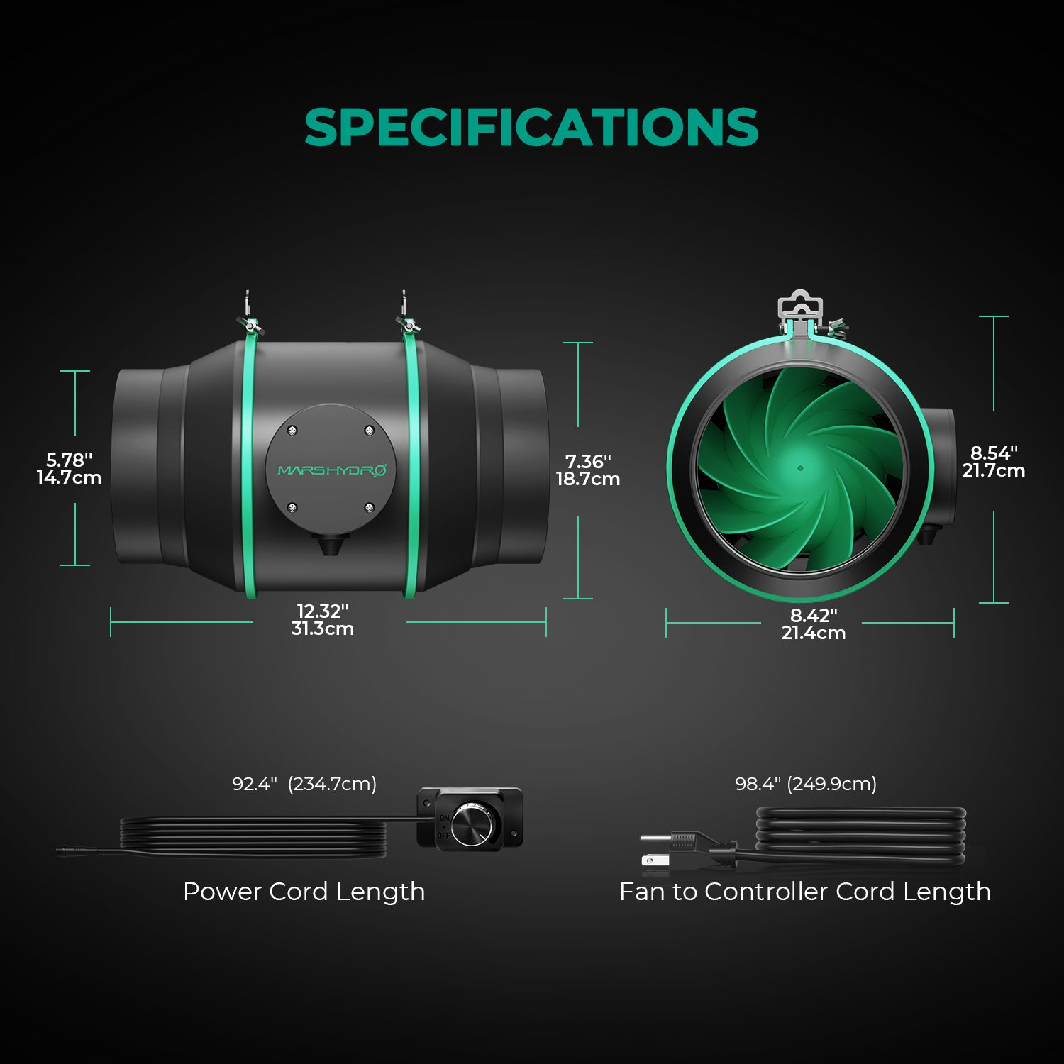Mars Hydro | Ø150mm Inline-Kanalventilator mit Drehzahlregler