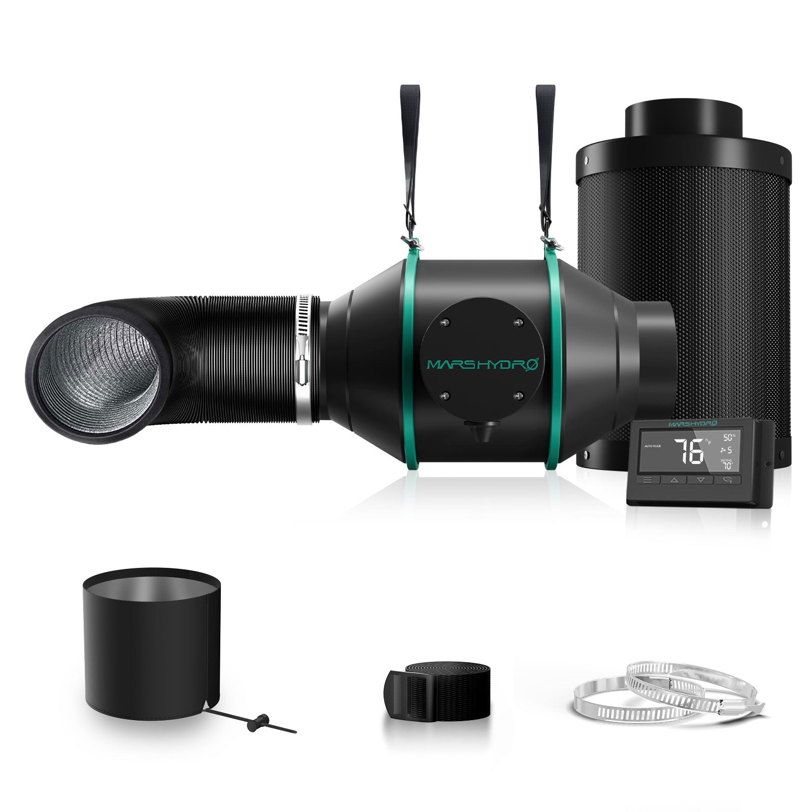 Mars Hydro | Ø100mm Aktivkohle Filter und Inline-Rohrventilator mit Thermostat-Steuerung Set