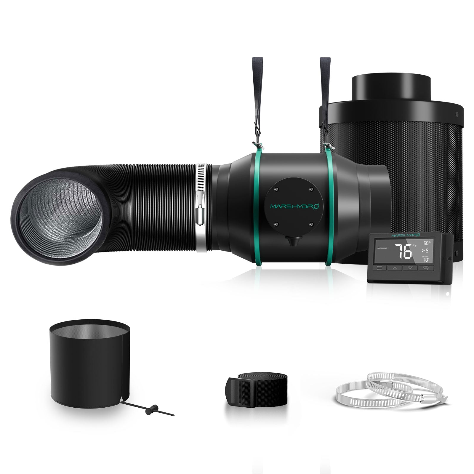 Mars Hydro | Ø150mm Aktivkohle Filter und Inline-Rohrventilator mit Thermostat-Steuerung Set