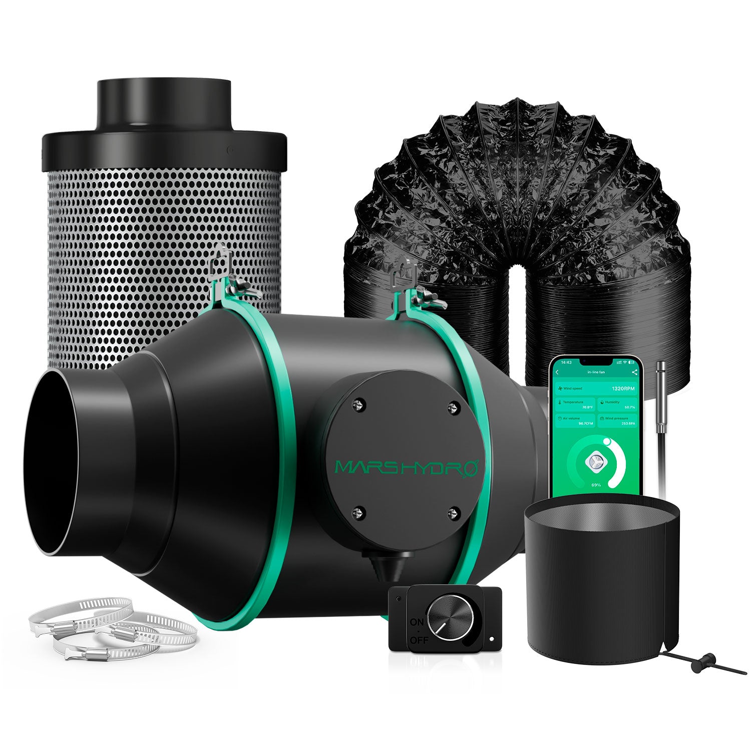 Mars Hydro | Ø100mm Aktivkohle Filter und iFresh 4″ Smart Inline-Rohrventilator